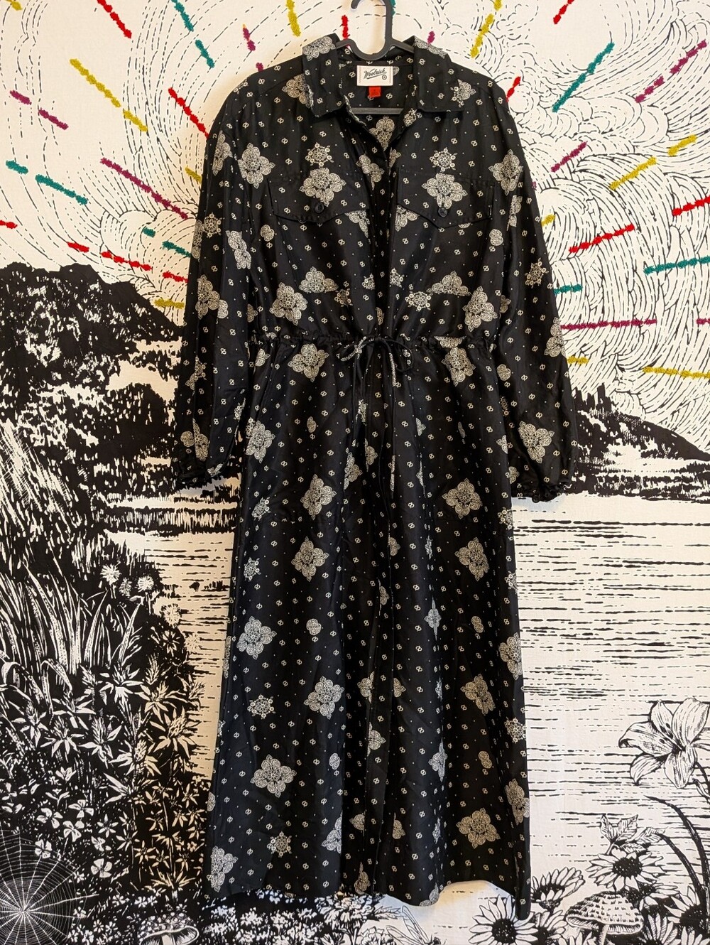 Black and White Paisley Western Cottagecore Whimsygoth Shirt Dress